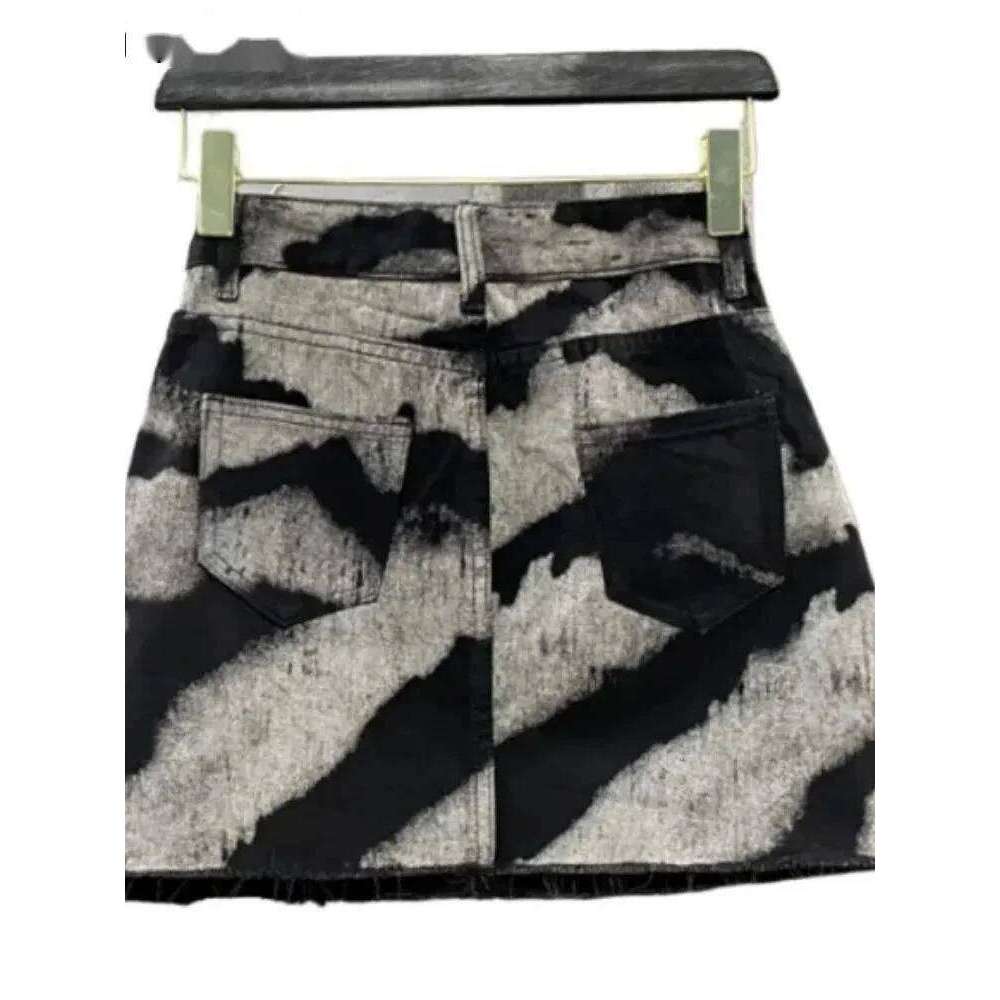 Gray Tie Dye Printing Fashion Denim Mini Women High Waist Button Pocket A-line Jean Skirts Sexy Y2K Streetwear Y207 XJ260309