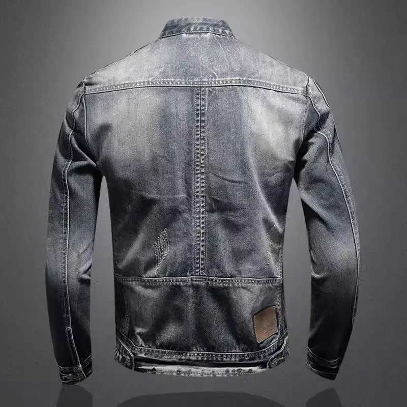 Denim Jackets Men Casual Stand Collar Moto Biker Outerwear Coats Mens Fashion Zippers Motorcycle Streetwear Jacket Male Clothes M260309