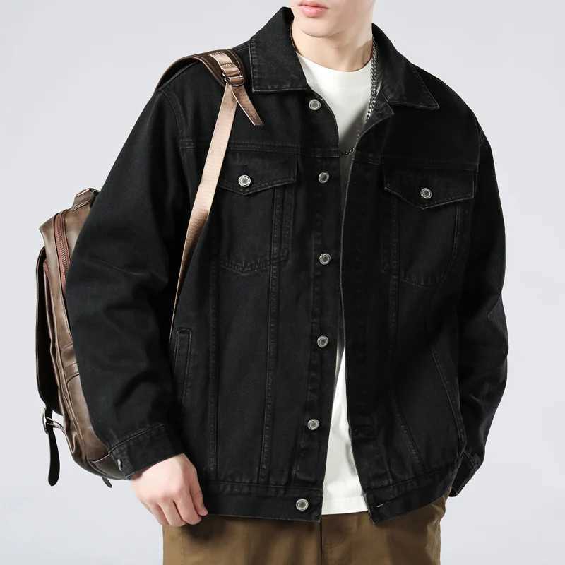 New spring and autumn style mens black denim jacket Korean style young casual jacket loose men M260309