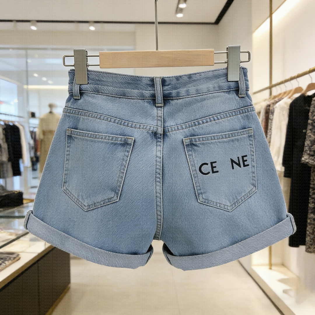 Women's Designer Inspired Denim Shorts with Back printed Logo High Waisted Slim Fit Jean Shorts for Women Luxury Street Style 2025 New Arrival