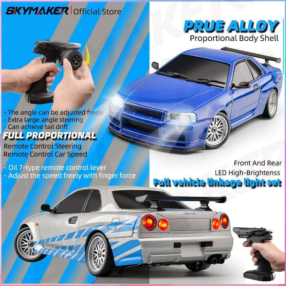 Skymaker LD1899 1/18 RC Drifting GTR R34 2.4GHz RWD with Gyroscope on-Road Alloy Body Shell Remote Control Racing Car Gifts C260306