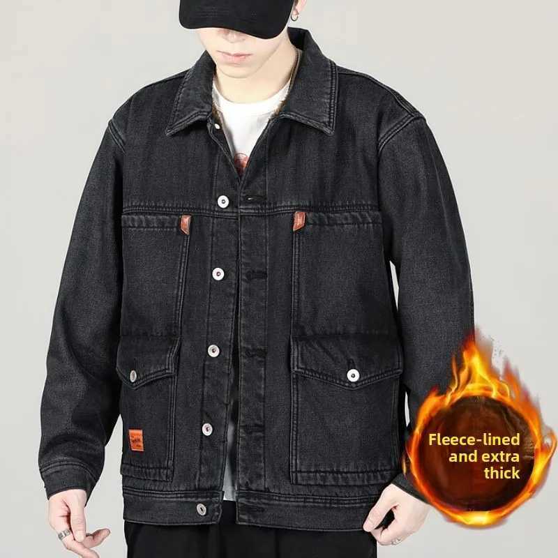 Winter 2026 Thermal Velvet Thickened Cotton-padded Coat Warm Men Clothing Denim Jacket Streetwear Blue Korean Fashion Coats M260309