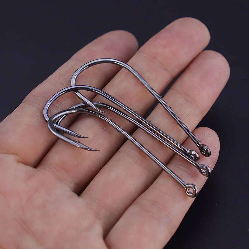 50pcs/lot Double Holder Barbed Fishhook Long Shank Carbon Steel Sharp Fishhooks Beach&Live Bait Fishing Hooks S260305