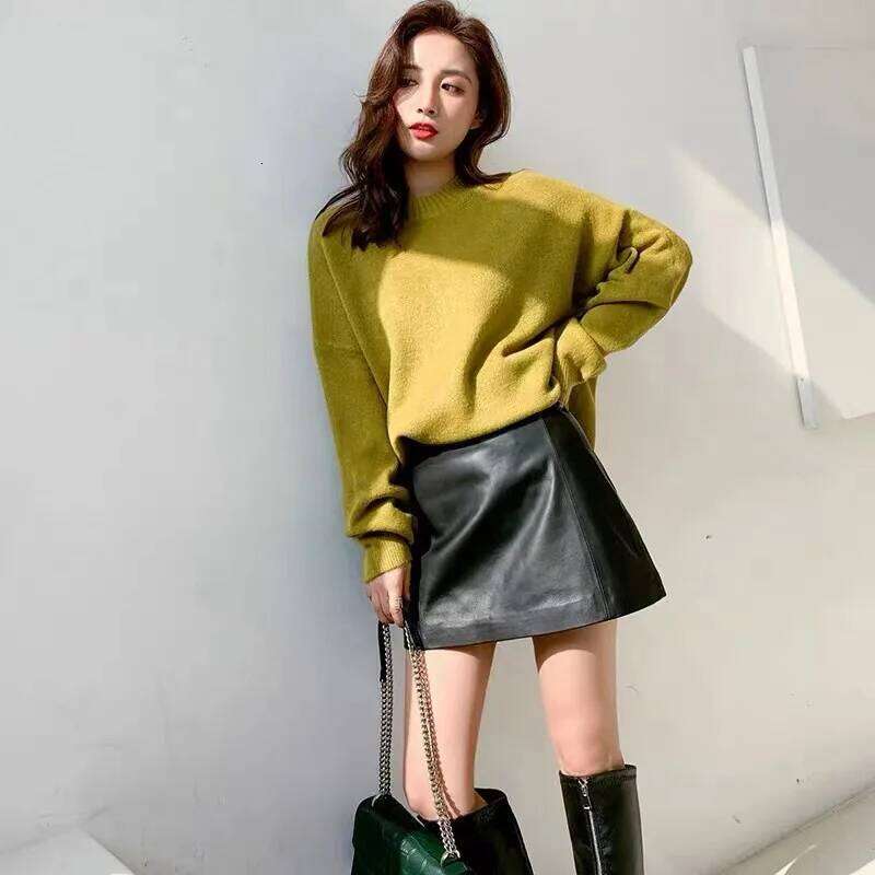 Sheepskin Women 2024 Fashion New High Waist Spring Autumn Slim Mini Skirt Genuine Leather Shorts Boots Y2k XJ260309