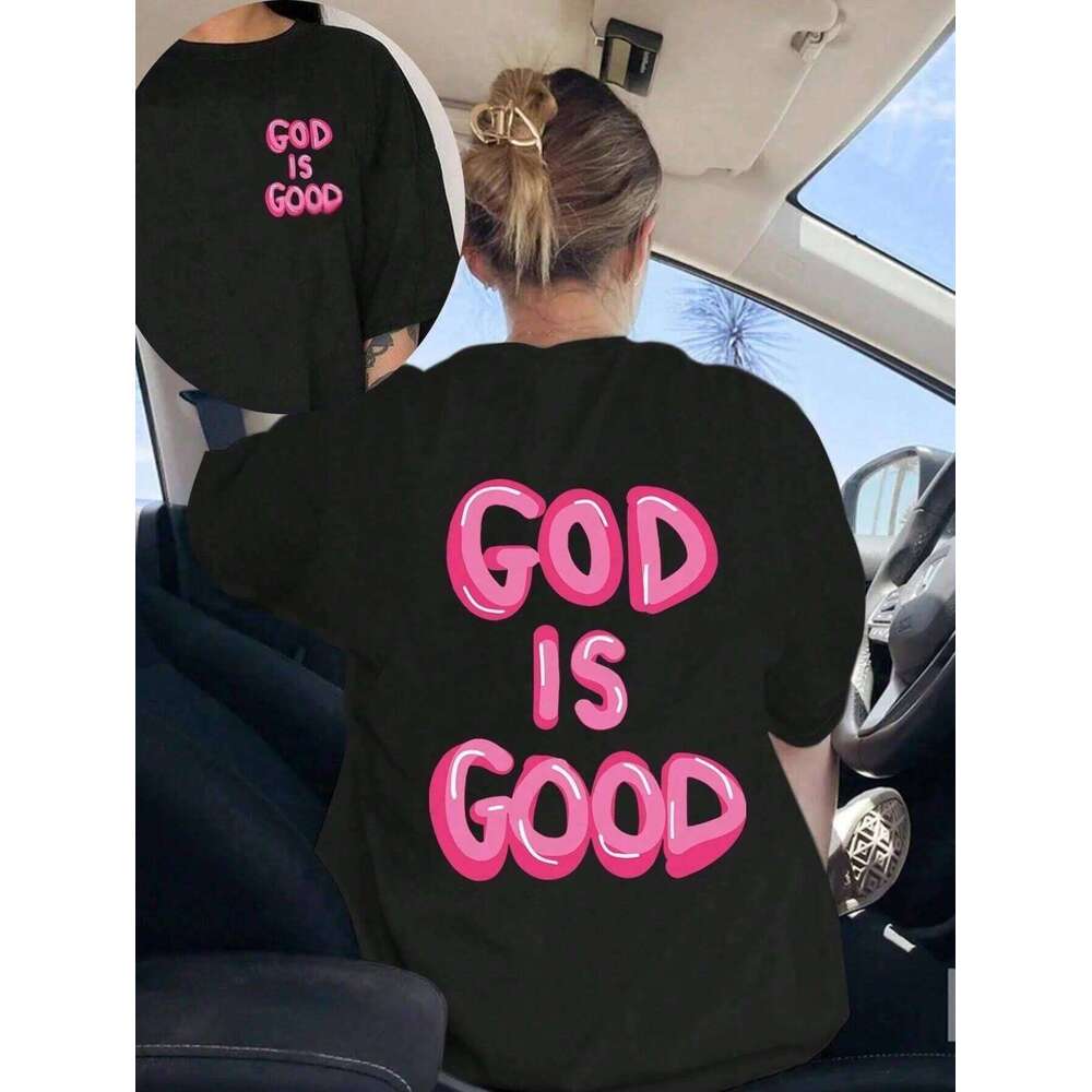 "GOD IS GOOD" letter print short-sleeved T-shirt Casual simple style Suitable for summer outings and daily wear XJ260306