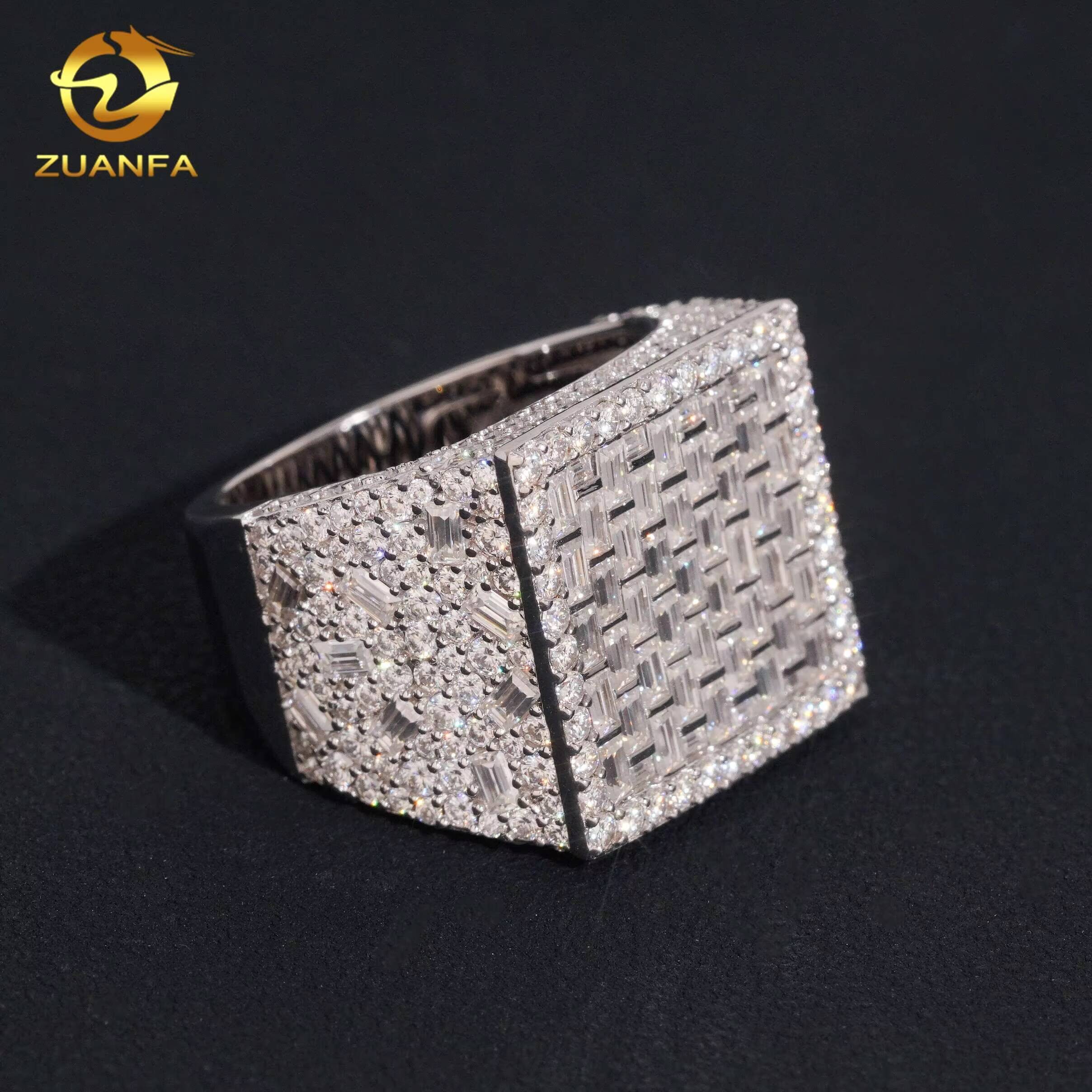 Glass Wall Square Front Top Full Iced Out Championship Ring 925 Moissanite Ring Iced Out Ring Men Diamond Ring Circle Ring