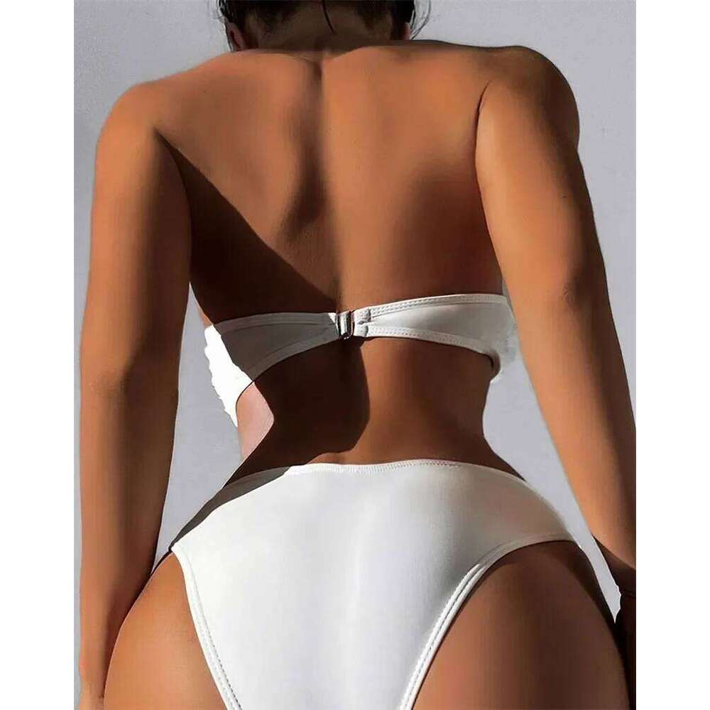 Sexy 3D Flower White Bandeau Bikini High Waist Swimwear 2025 Women Push Up Swimsuits Bathing Suit Bikinis Sets De Mujer Bathers XJ260206