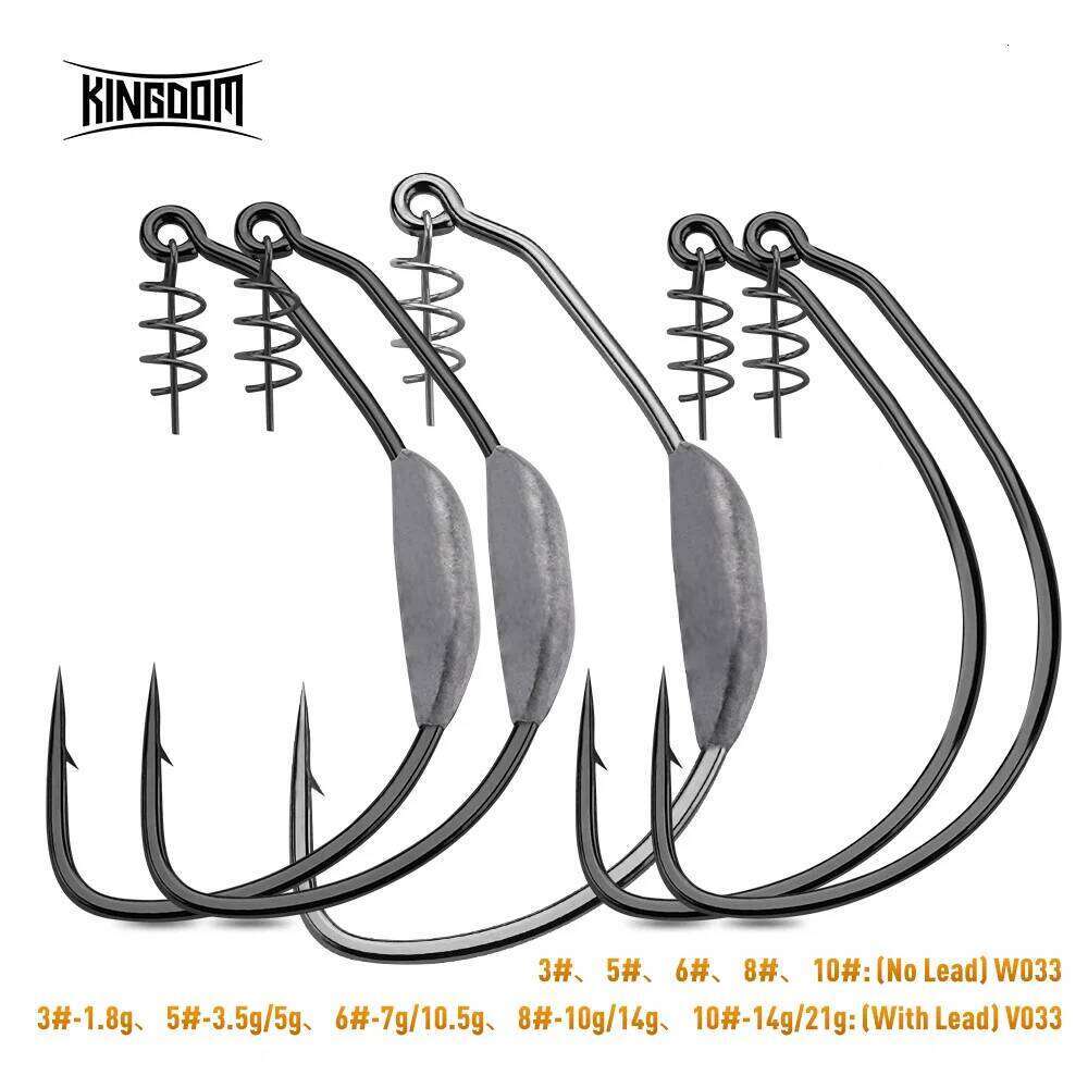 Kingdom 3# 5# 6# 8# 10# Carbon Steel Soft Bait Spring Lock Fishing Hooks S260305