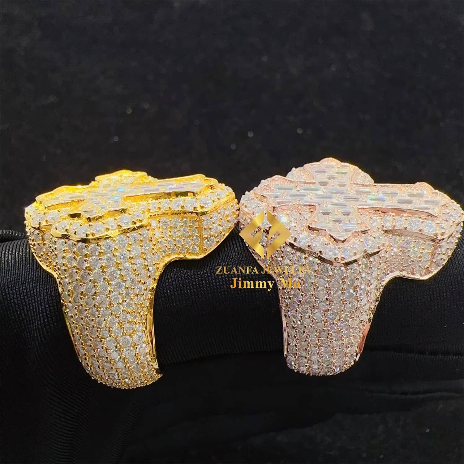 New Design 925 Silver Pass Diamond Tester VVS1 Baguette Moissanite Iced Out Hip Hop Cross Shape Man Ring