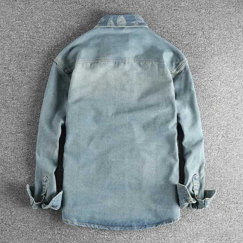Heavy collar cashew flower embroidery design sense of British vintage denim shirt mens autumn trend coat with long sleeves M260309