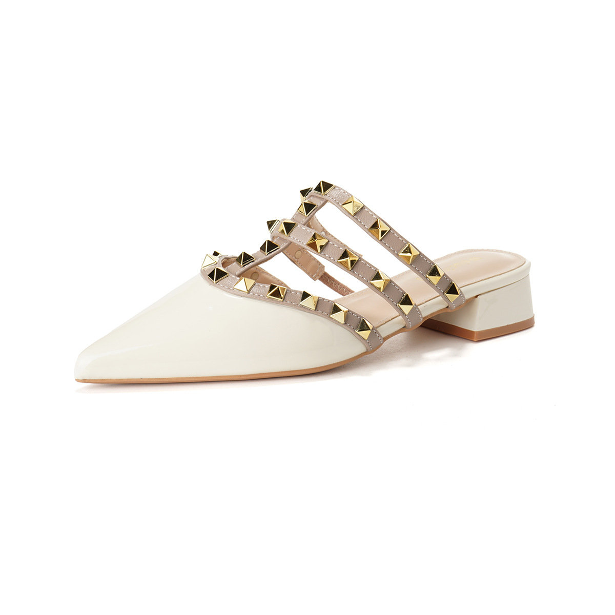 Free shipping designer slippers for womens flat sandals black beige Fashionable and versatile Rivet thick heel toe half slipper plus size 34-42