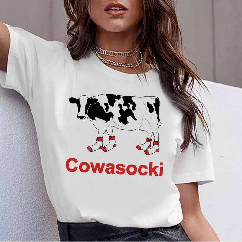 Cow t shirt print women female harajuku clothes tee korean ulzzang t-shirt 90s kawaii shirts femme tshirt Printed cartoon top XJ260306
