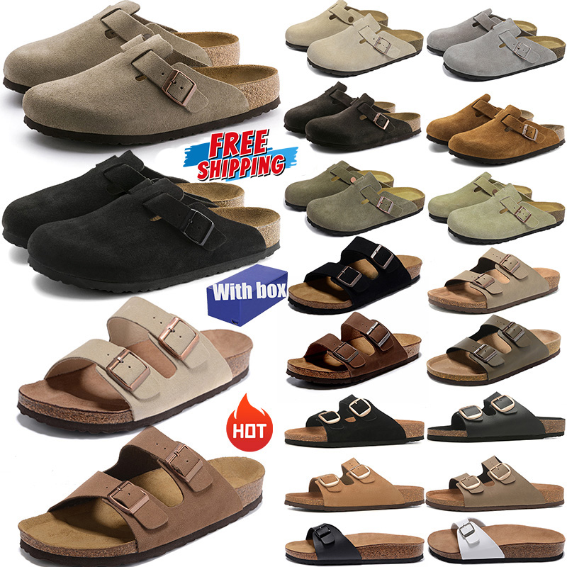 Free shipping with box Slippers Designer sandals Bostons Clogs slides Womens Mens clog Cork Slides Suede Leather Flip Flops buckle Casual Shoes size 35-46
