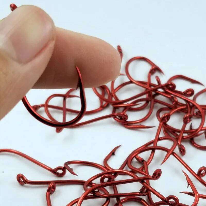 Fishing Hook Red with Barb High Carbon Steel Fishhook Bend Mouth Triangular Fast Attack Single Hooks Lot 10 Pieces Sale S260305