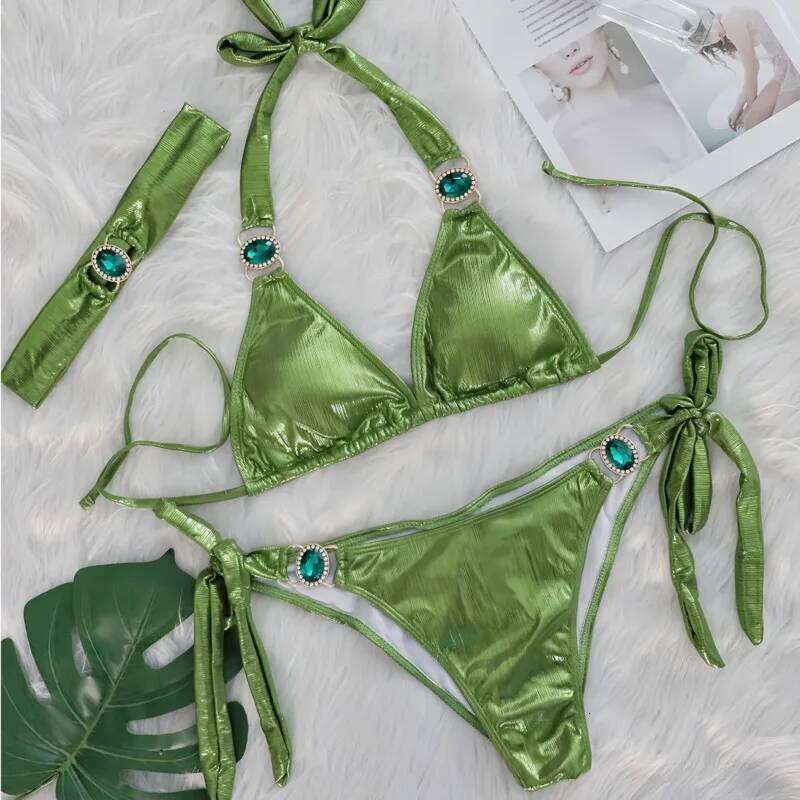 Glossy Sexy Bikinis 2026 Swimsuit With Rhinestones Women Swimwear Female Push Up Bikini Beach Swim Wear Bathing Suit Pool Bather XJ260206