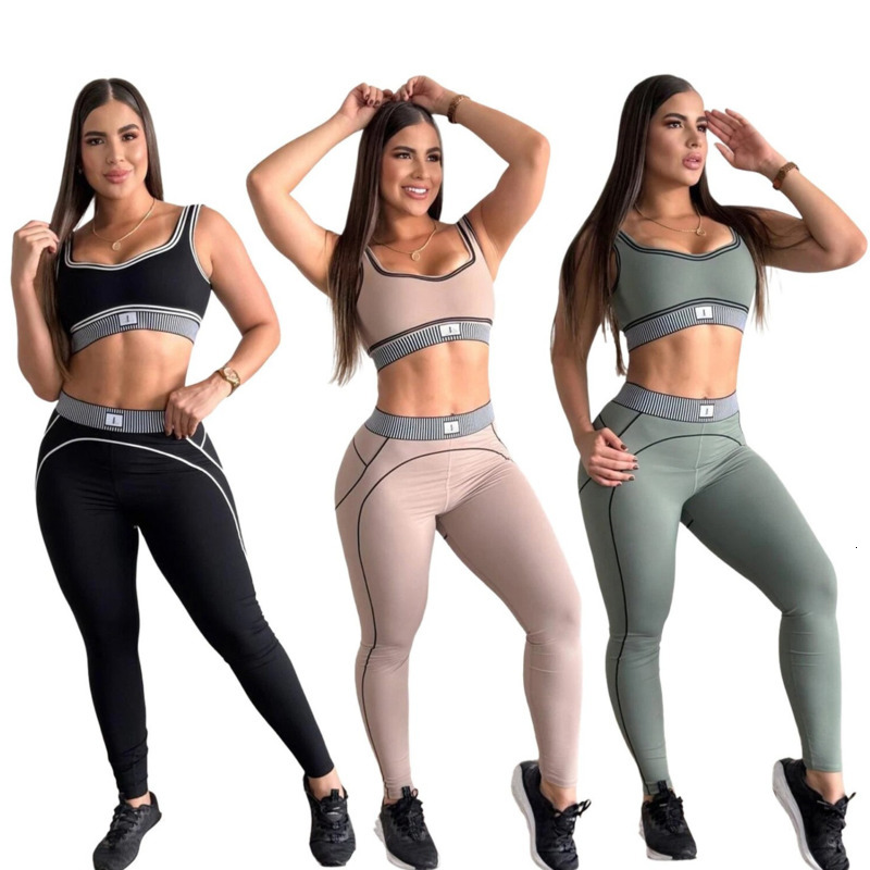 Women Tracksuits Two Pieces Set 2026 New Fashion Designer Gathering Sports Tank Top High Waist Hip Lifting Abdominal Compression Fitness Set 23 Styles