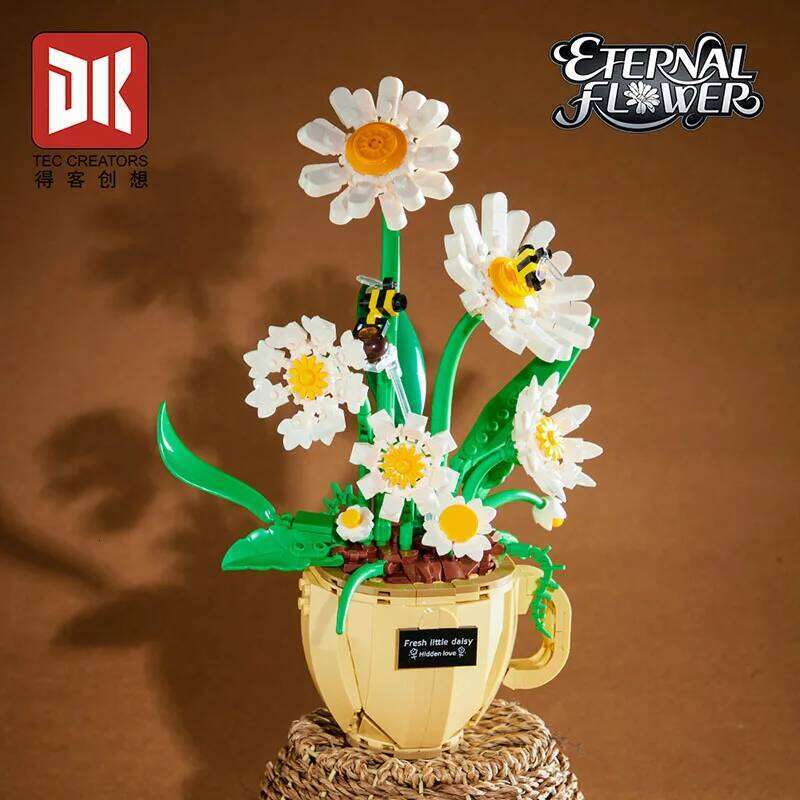 496PCS Or 450PCS Creative Daisy Rose Building Blocks Flower Bouquet Vase Model Bricks Set Home Decoration Kids Girl Toy Gift C260306