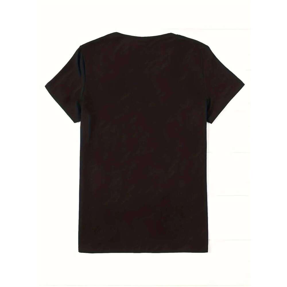 Chic Valentine's Day Butterfly Heart Print Casual T-Shirt for Women Clothing TopSoft Polyester, Crew Neck, Short Sleeve, Black XJ260306