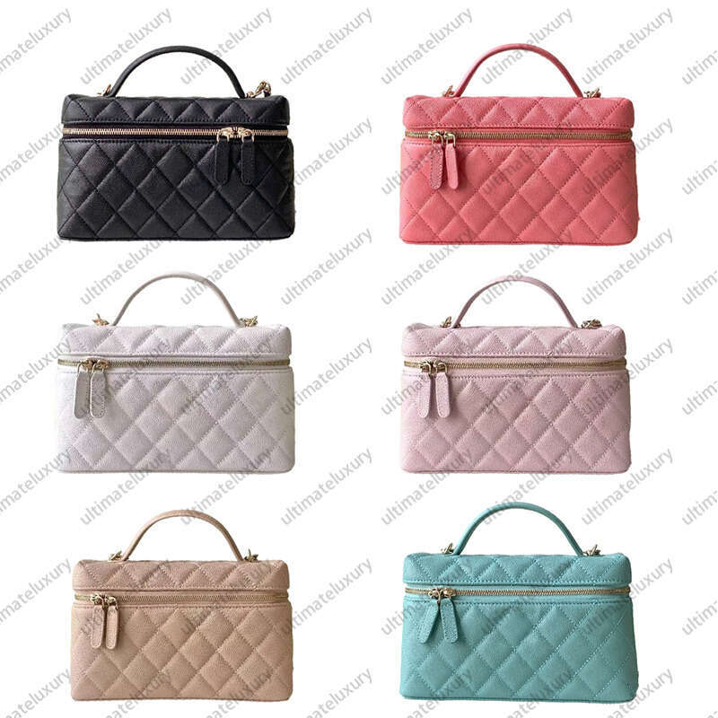 Ladies Fashion Designer Cosmetic Bags with Diamond Grid Pattern Women's Shoulder Bag Crossbody Makeup Bag Cases Classic Flip Handle Bag 25C 25P Chain Bag 66034