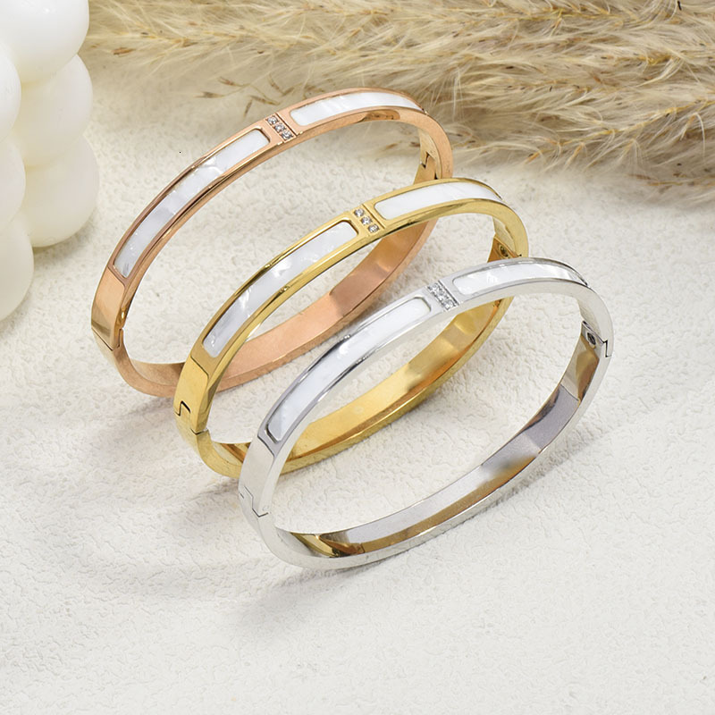Luxury Brand Designer Jewelry Three-diamond White Mother-of-pearl Titanium Steel Bracelet For Women Gold-plated Versatile Light Luxury Designer Bracel