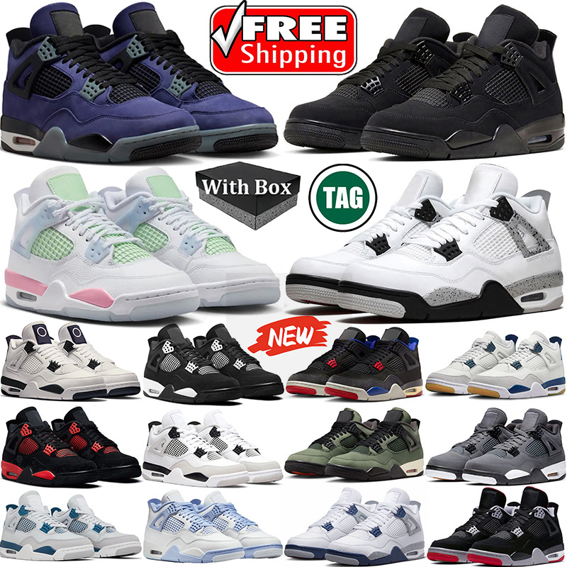 Free Shipping 4s 4 With box 2025 new black cat designer basketball shoes men women military black white cement Cave Stone Navy outdoor sports shoes big size 36-47