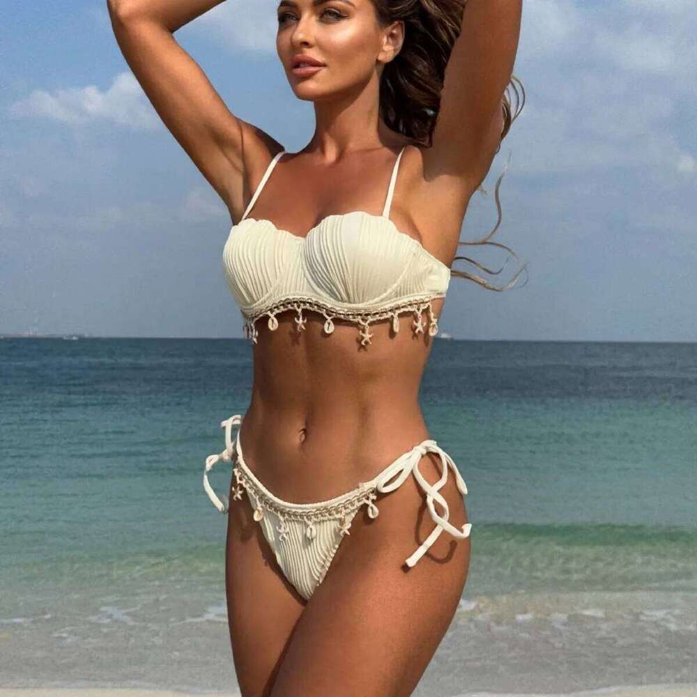 2025 new solid color shell petal hard bag split swimsuit bikini XJ260206