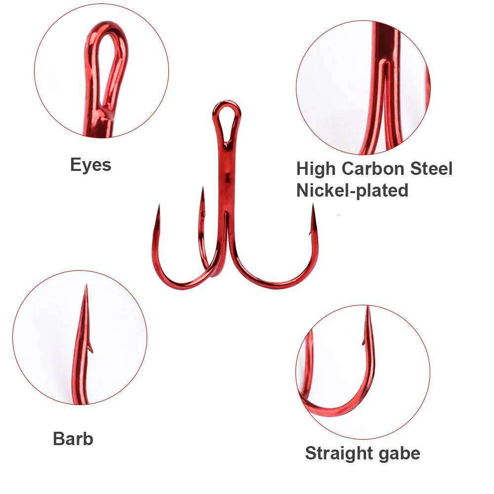 FTK Red Barbed Triple FISHHOOK Overstriking Fishing Tackle High Carbon Steel Treble Hooks S260305