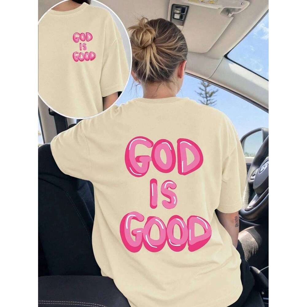"GOD IS GOOD" letter print short-sleeved T-shirt Casual simple style Suitable for summer outings and daily wear XJ260306