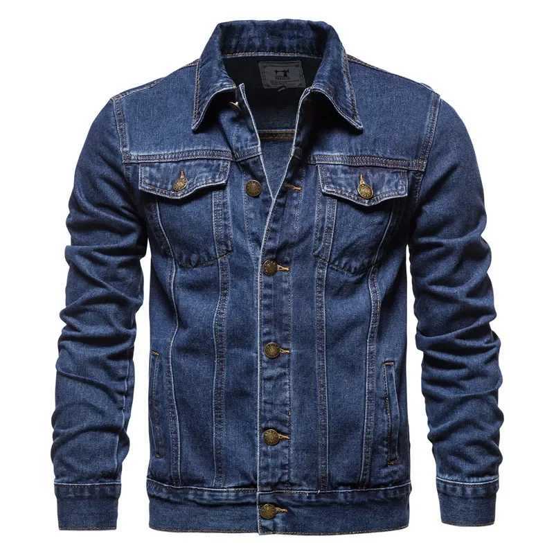2025 Mens Slim Fit Denim Jacket Solid Cotton Casual Motorcycle Vintage Black/Blue Jeans Jacket for Autumn Fashion M260309