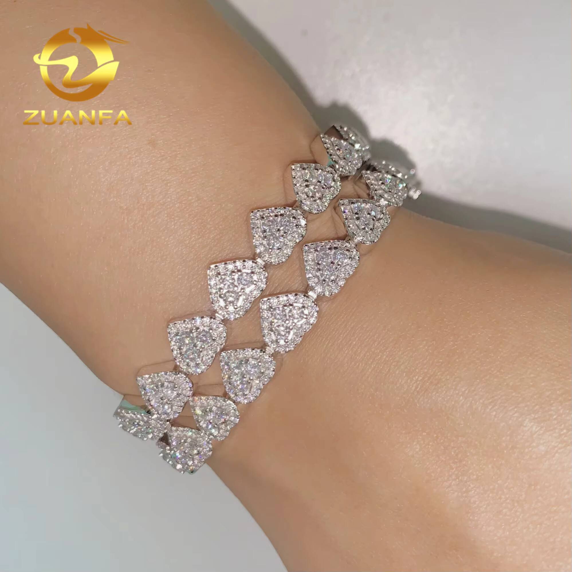 Heart Shape 8mm Moissanite Bracelet Women Real Gold Plated Iced Out Necklace Cuban Link Chain Moissanite Cuban Link Bracelet