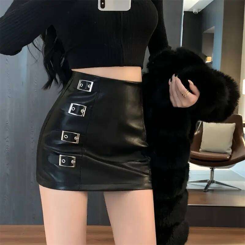 Black Mini Pu Leather Skirt Women Korean Fashion High-Waisted Elasticity Punk Style Bodycon Goth Sexy Skirts Female XJ260309