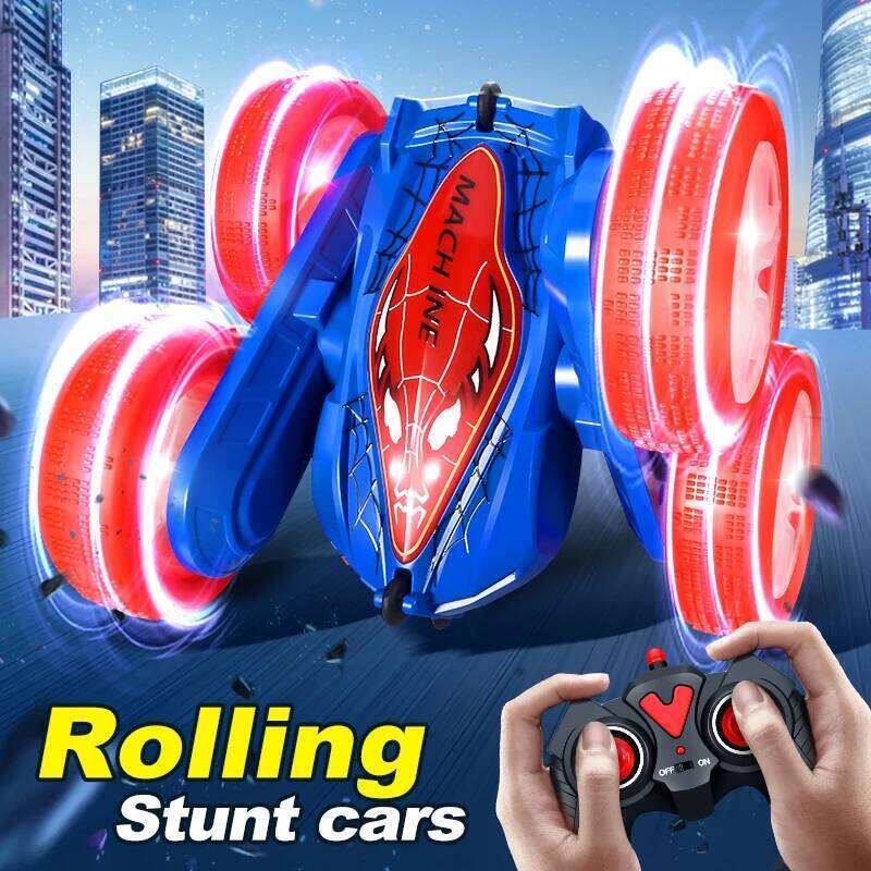 Remote stunt Light four-wheel drive double-sided swing arm rolling Christmas children's toy remote control car C260306