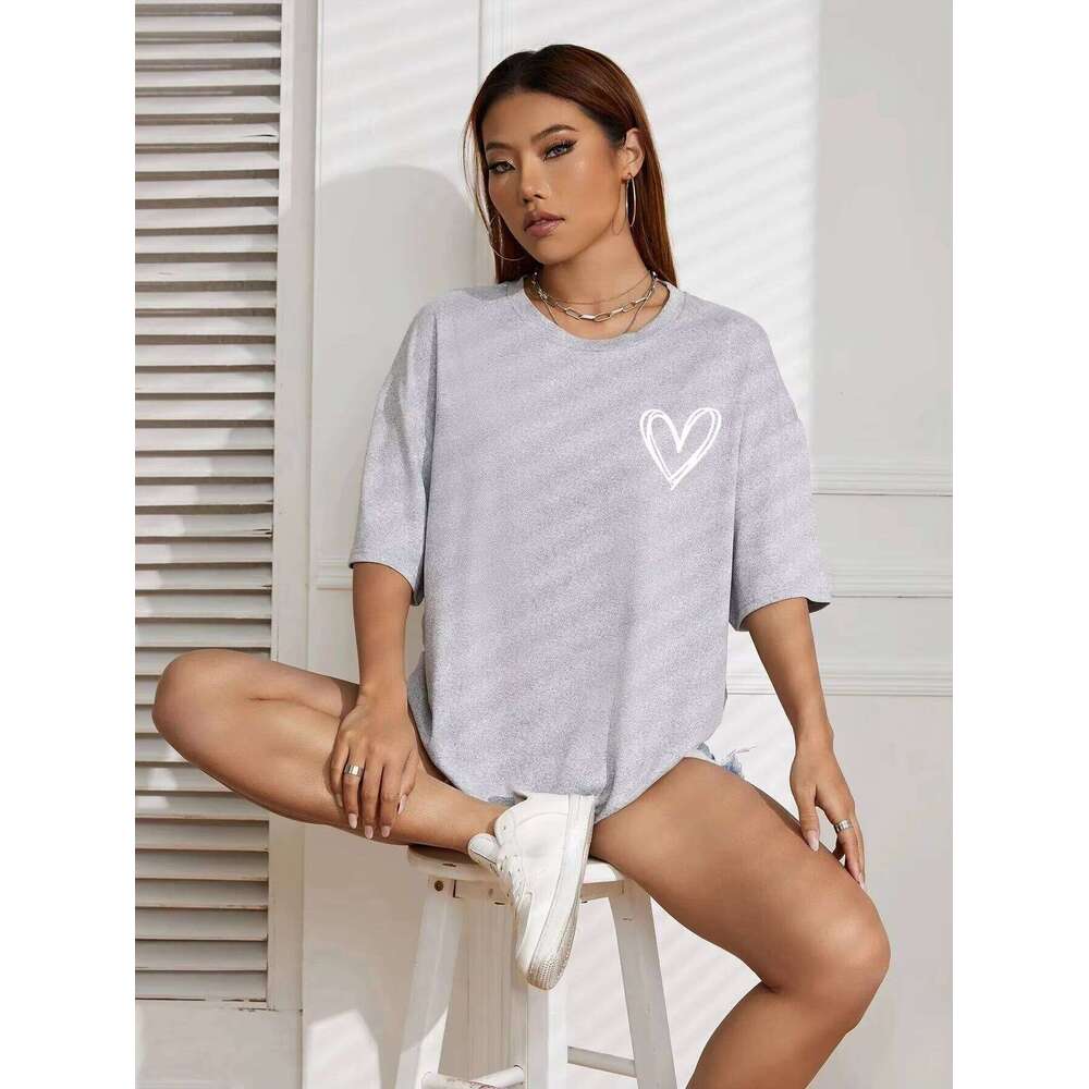 Simple Love Printed Women T Shirts Summer Breathable Casual Fashion Short Sleeve Oversized All Match Unisex Tees XJ260306