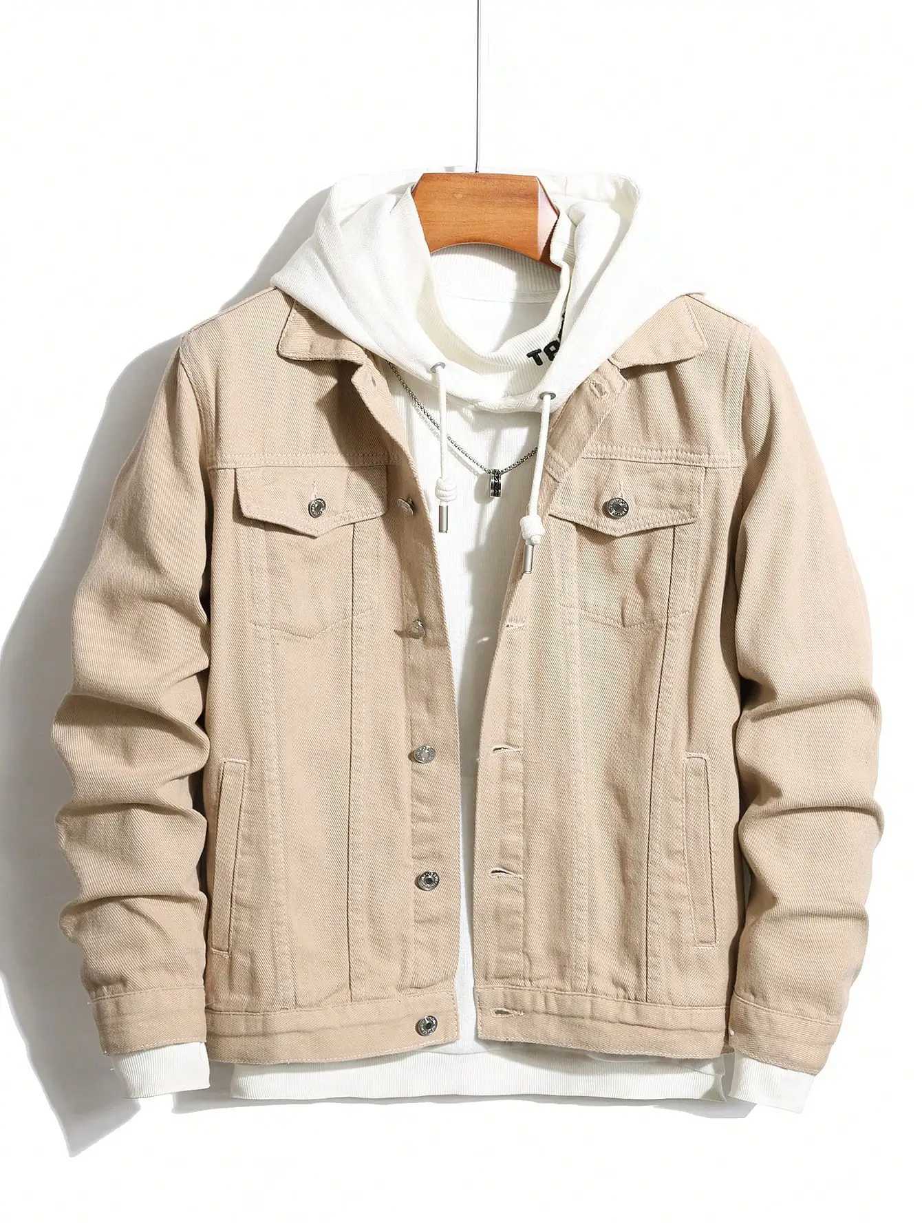 ens denim jacket for spring and autumn Khaki simple coat For daily casual wear with a street - casual and trendy style M260309