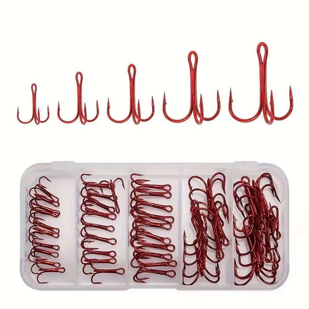 50-Piece Treble Hook Set, High-Carbon Steel Hooks, Strong Sharp, Round Bend Design, Suitable for Artificial Lures, Saltwater and Freshwater Fishing S2
