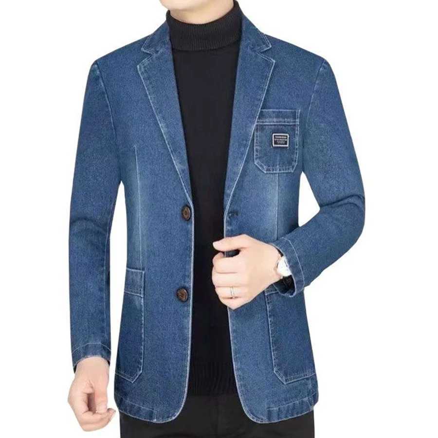 New 2026 Mens Spring Autumn Denim Suit Jacket Suit Collar Jeans Jacket Coat Trend Single-breasted Casual Men Clothing M260309