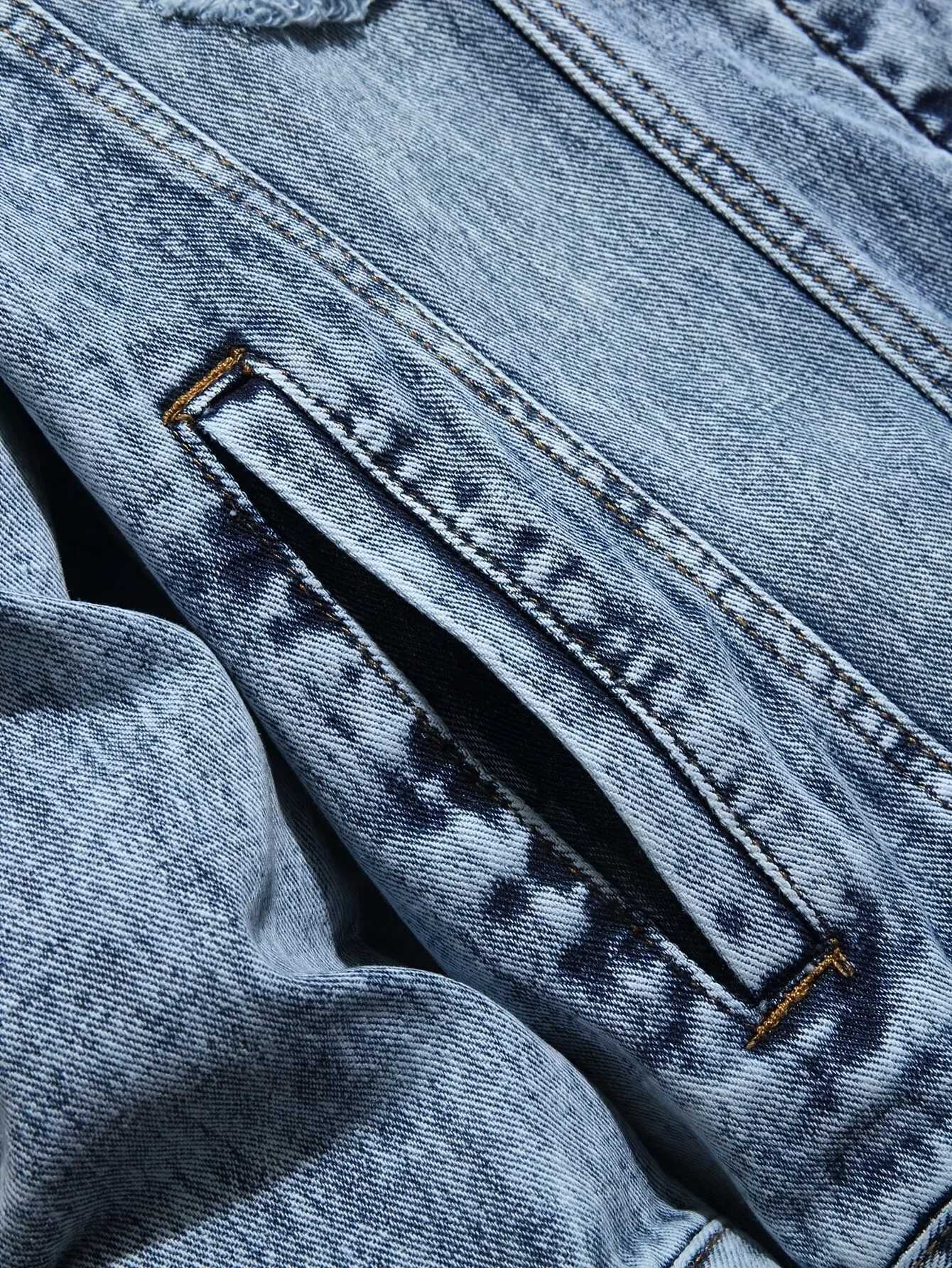 1PC Mens Four Seasons Explosion Destruction Washed Wash Print Light Jacket Everyday American Street Casual Denim Jacket M260309