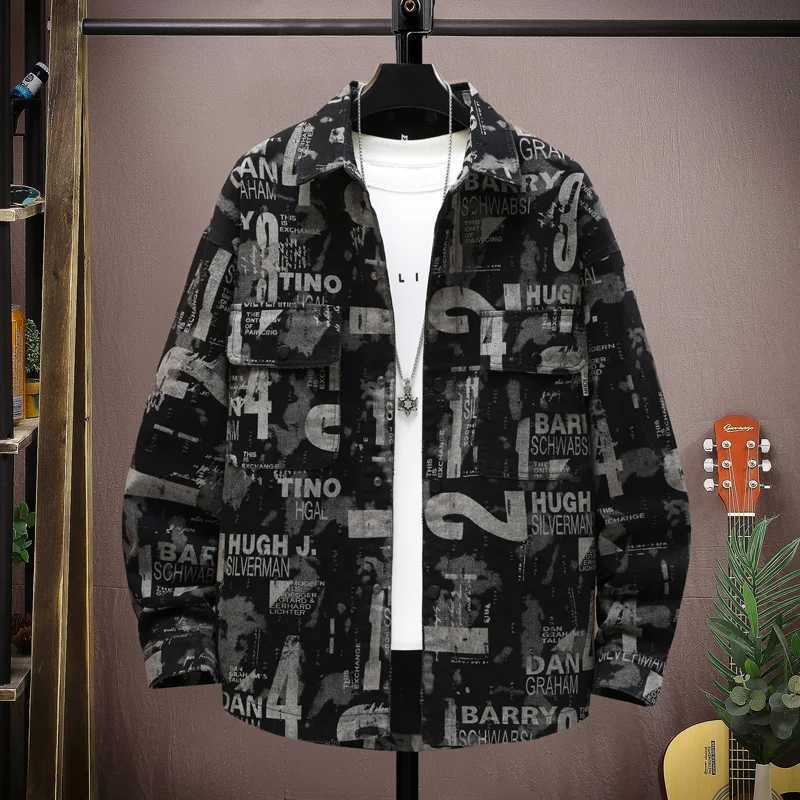 Mens Denim Jacket Long Shirt Fashion Male Jean Coats Sleeves Korean Popular Clothes Lxury Print Vintage Cowboy Coat M260309