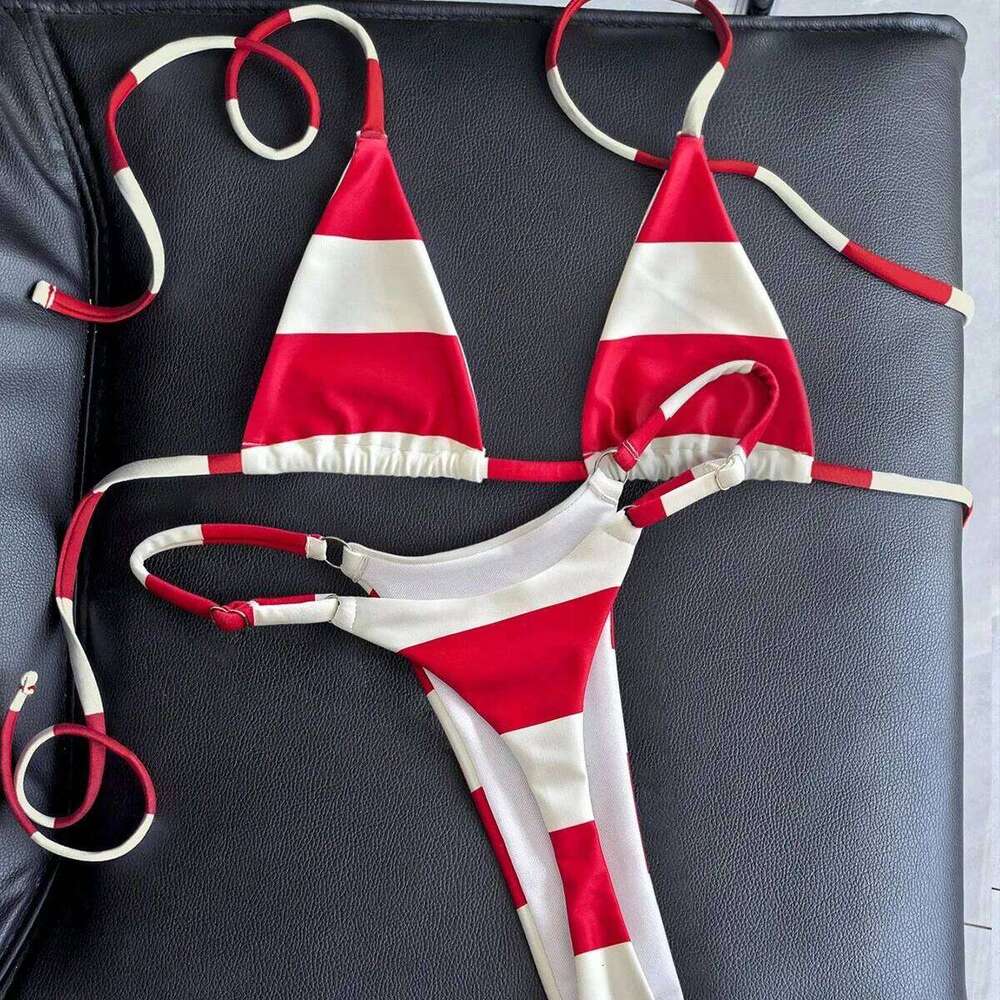 Red and white striped bikini swimsuit XJ260206