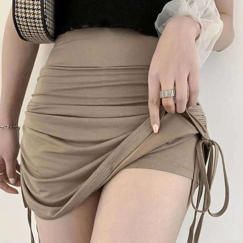 2025 New High Waist Sexy Elastic Mini Wrap Hip Slim Fit Summer Stretchy Shorts Party Skirts with Drawstring Design XJ260309