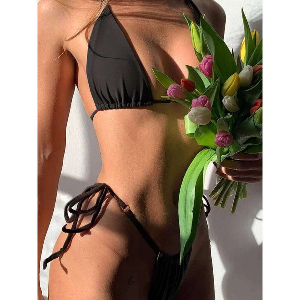2025 Print Halter String Two Piece Triangle Bikini Swimsuit Women Swimwear Female Bather Bathing Swimming Swim Suit Beachwear XJ260206