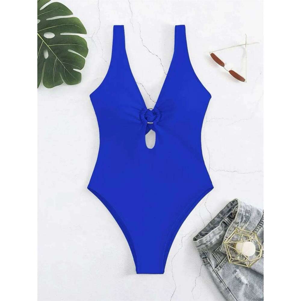 Twisted Hollow Out Bikini Micro Monokini Rings Sexy Deep-V Swimsuit Women Swimwear One-piece Beach Bathing Suit Vacation Outfits XJ260206