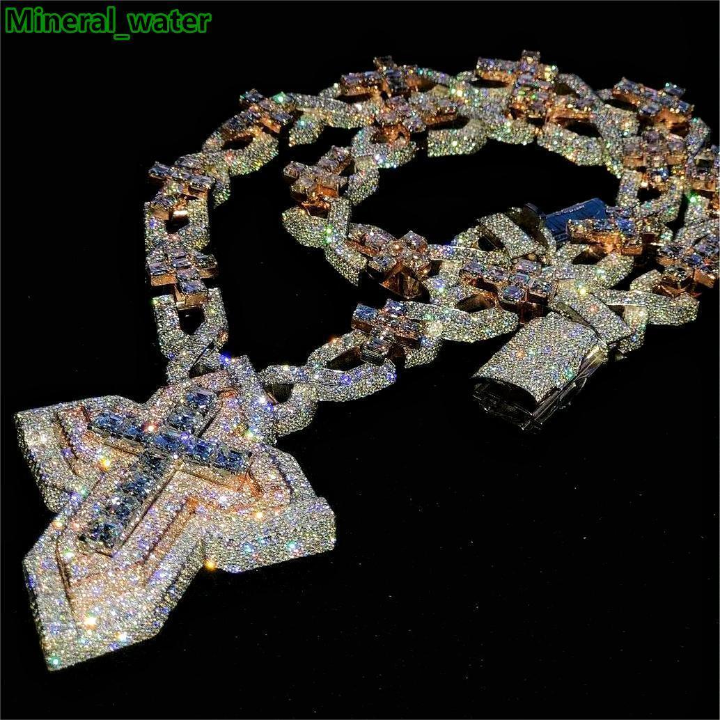 Luxury Moissanite Cross Pendant Hiphop Princess Cut Custom Chain 925 Sterling Silver Custom Moissanite Pendant