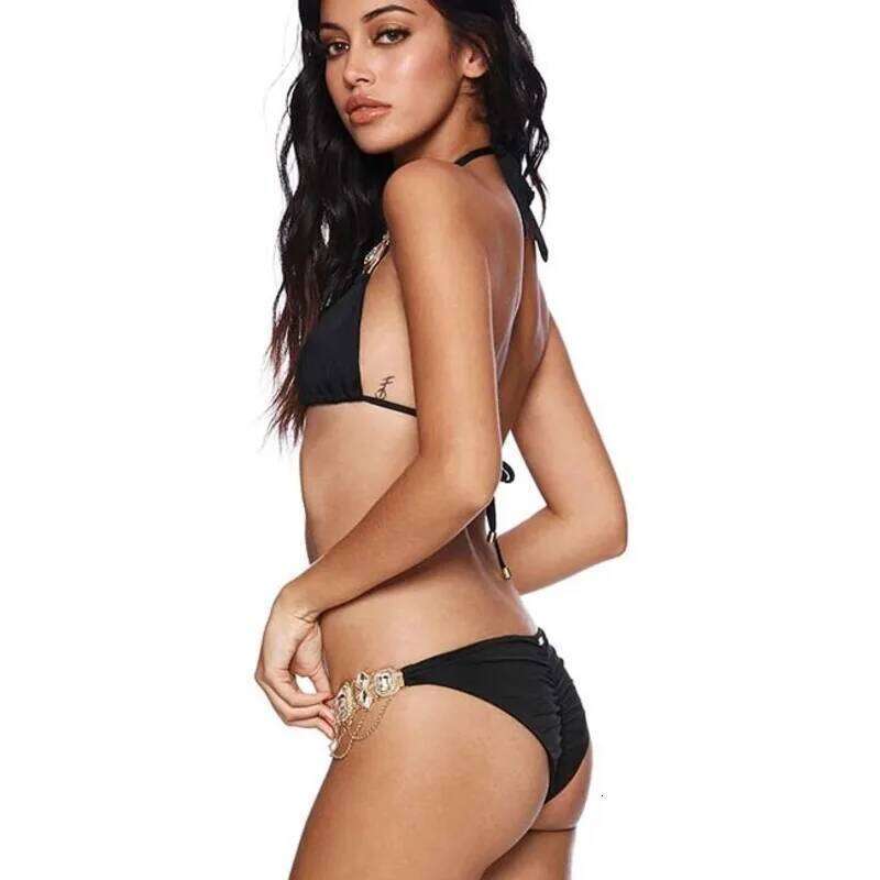 New Solid Color Swimsuit With Rhinestones Sexy Bikinis Swimwear Female Push Up Bikini Beach Swimming Bathing Suit Women Bather XJ260206