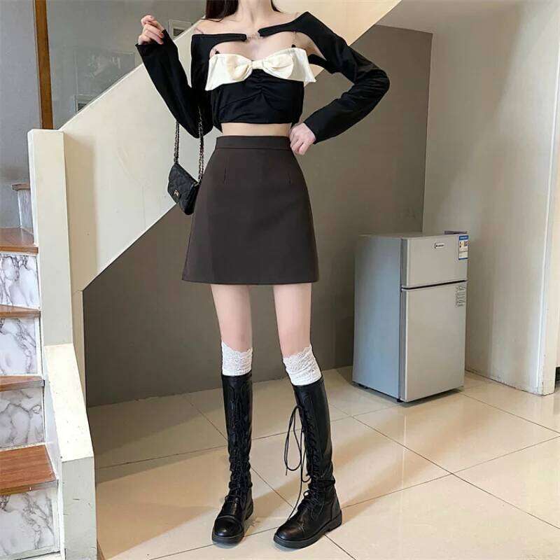 Summer Mini Skirts Women Faldas A-line Solid Hot Soft Simple Stylish High Waist Office Ladies All-match Retro Trendy Minimalist XJ260309