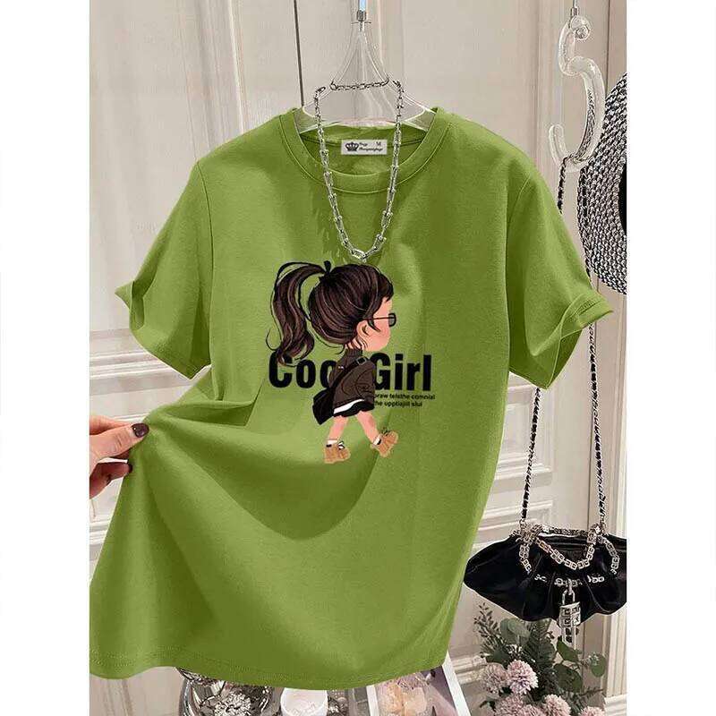 Summer Fashion Cool Girl Print T-shirts Women Clothing Casual Loose Pure Cotton Short Sleeve Top Tee All-match Elegant Pullovers XJ260306