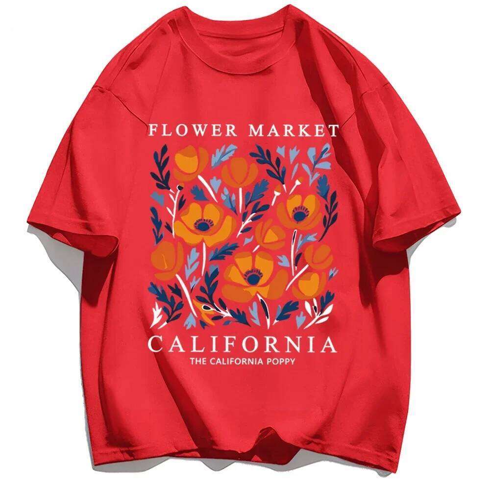 Yellow Flowers Market T-Shirt Woman Tee Top Casual Short Sleeve Sleeved Harajuku Streetwear Tops Tees XJ260306