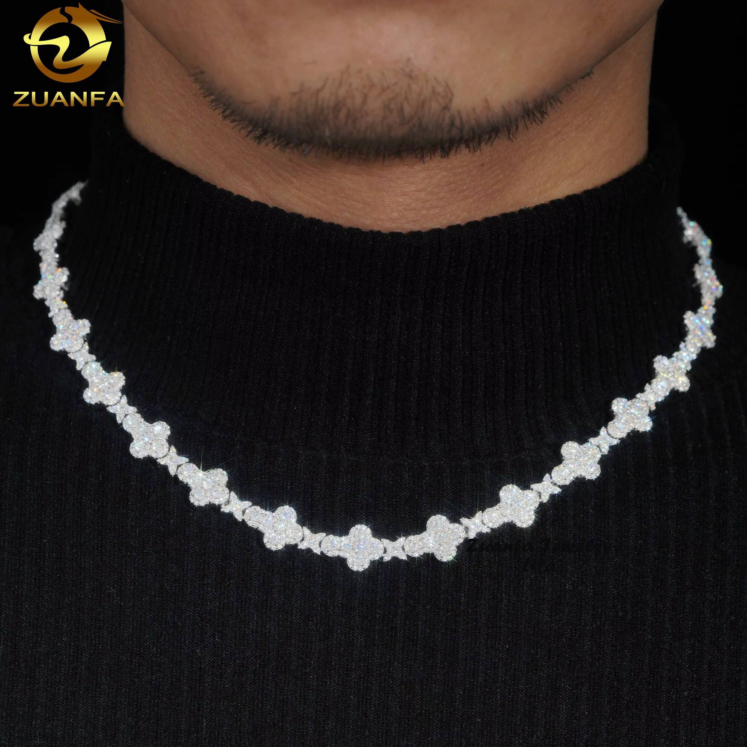 New Arrivals 925 Sterling Silver Tennis Necklace Moissanite Diamond 10mm Cross Star Cuban Link Chain