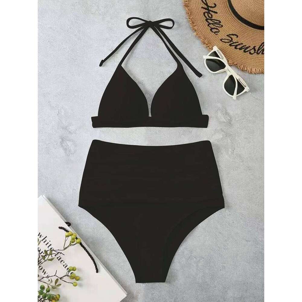 Triangle Bikinis 2025 Women Push Up Swimsuit Solid Sexy High Waist Swimwear Female Swimming Bathing Suit Summer Beachwear XJ260206
