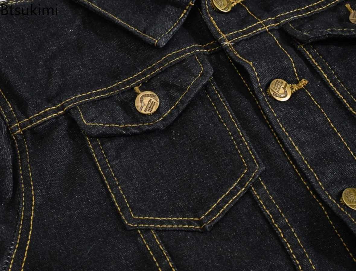 New Mens Korean Style Black Denim Jackes Loose Casual Lapel Button Up Coats Fashion Versatile Male Jean Tops Men Clothing Coats M260309